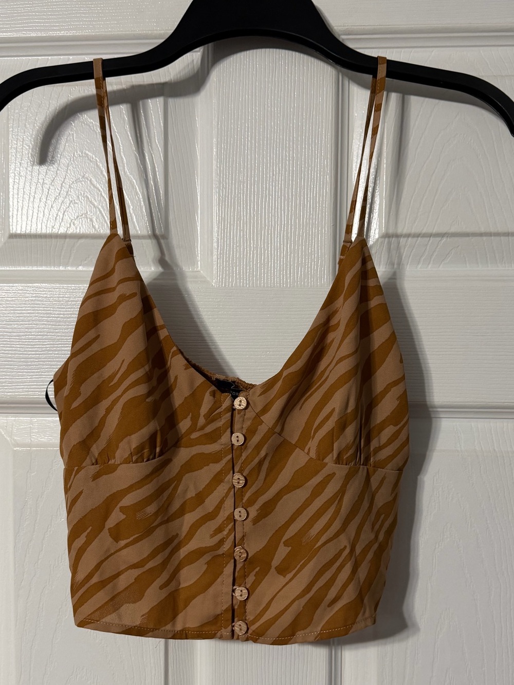 NWT Forever 21 Two-Tone Brown Zebra-Print Button Front Cropped Cami